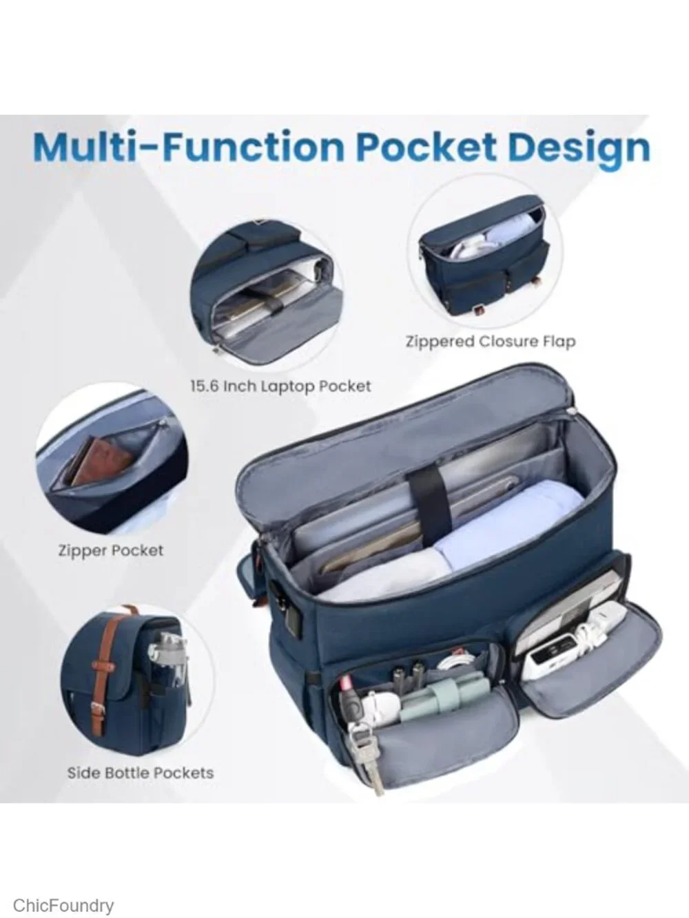 Laptop Briefcase Messenger Bag with USB Charging Port, Polyester